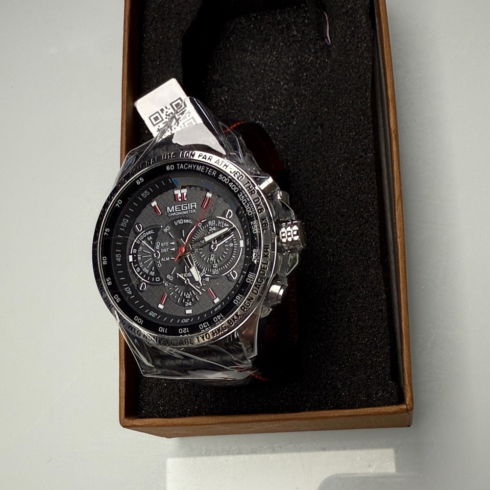 Megir Black Chronograph Watch